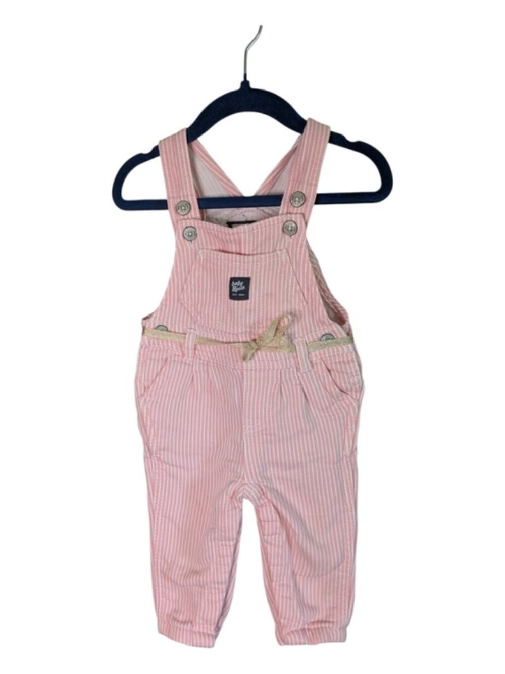 OshKosh Pink Hickory Striped Overalls Vestbak Pants W/ Glitter Belt 9 Months